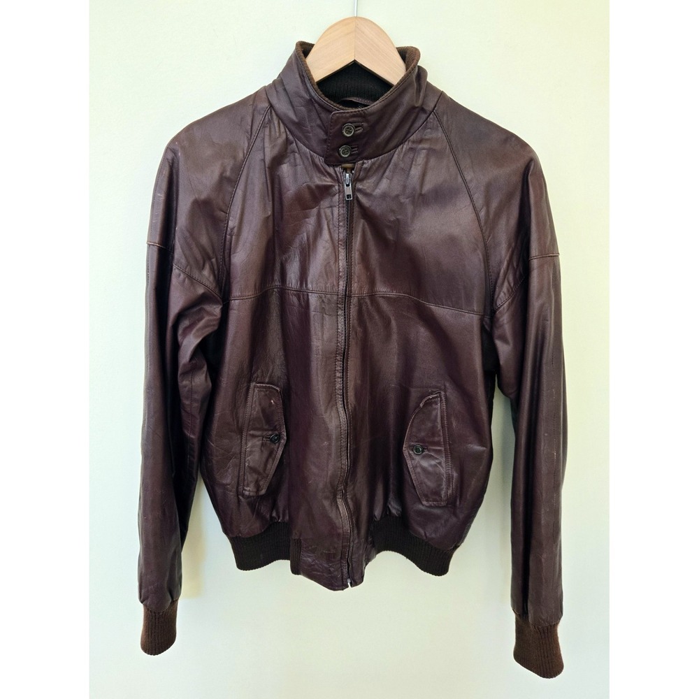 Vintage 1970s Baracuta G9 Brown Leather Bomber Jacket by Van Heusen Men Size 36